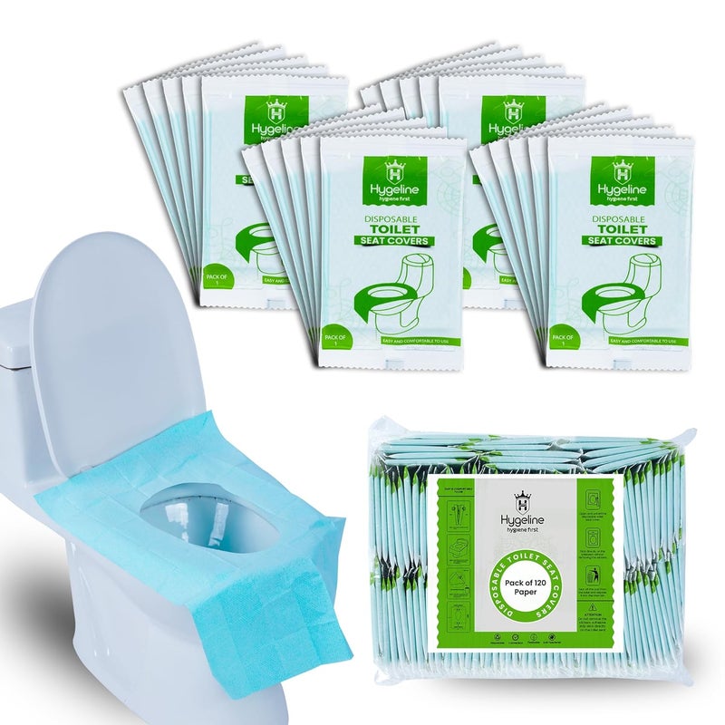 Hygeline عبوة 120 غطاء مرحاض قابل للتصرف بحجم X-Large من مادة PE | أغطية مقاعد المرحاض للسفر للبالغين وتدريب الأطفال، بطانات مقاعد المرحاض الممتازة لدورات المياه العامة - Image 1